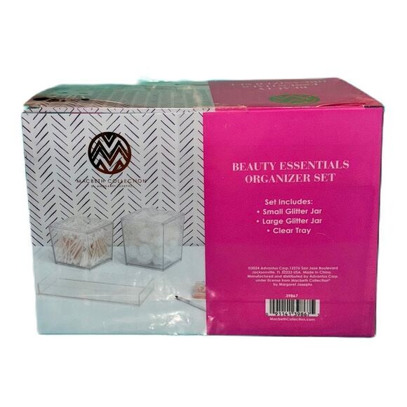 Macbeth Collection Silver Glitter Beauty Essentials Organizer Set 2 Jars & Tray - Picture 9 of 11